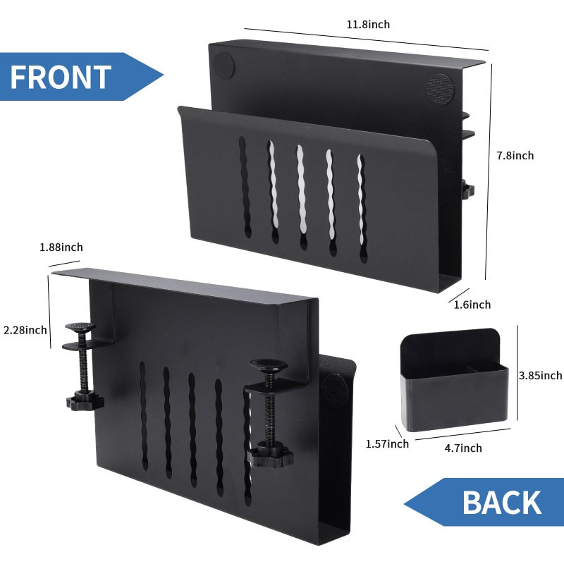 osseph Under Desk Laptop Holder  Desk Side Storage with Anti-Scratch Pad & Magnetic Pen Holder  Clamp on Table Organizer for Office Home Fits Flat Edge Table 0.3"" to 2.3"" - Image 2
